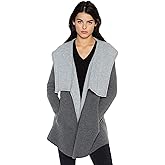 JENNIE LIU Women's 100% Pure Cashmere Long Sleeve 2-Tone Double Face Cascade Open Cardigan Sweater