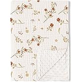 Konssy Baby Blankets for Unisex Boys Girls, Super Soft Nursery Minky Blankets with Muslin Cotton Front and Dotted Fleece Backing, Printed Bed Throws Newborn