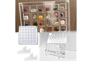 Gadluckki Clear Acrylic Organizer Box for Storage Display Small Mini Tiny Rock Gemstones and Crystals Seed Bead Sea Shell, Magnetic 4x4 Picture Frame with Acrylic Stand (36 Grid)