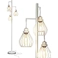 Brightech Teardrop LED Floor Lamp – Tree Standing Lamp with 3 Elegant Cage Heads & Edison Bulbs – Standing Lamp for Living Rooms & Offices – Tall Standing Lamp Ideal for Bedroom Reading – Alpine White