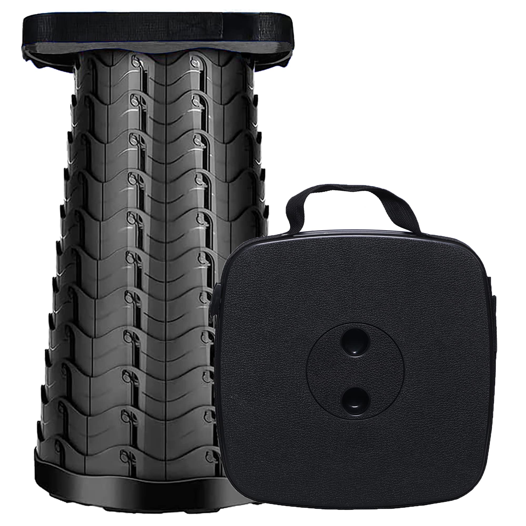 MKBK Telescopic Stool Folding Seat Camping Stool, Collapsible Stool Pop up stool for Fishing, Camping, Portable seat Load Capacity 485 LB (Black)