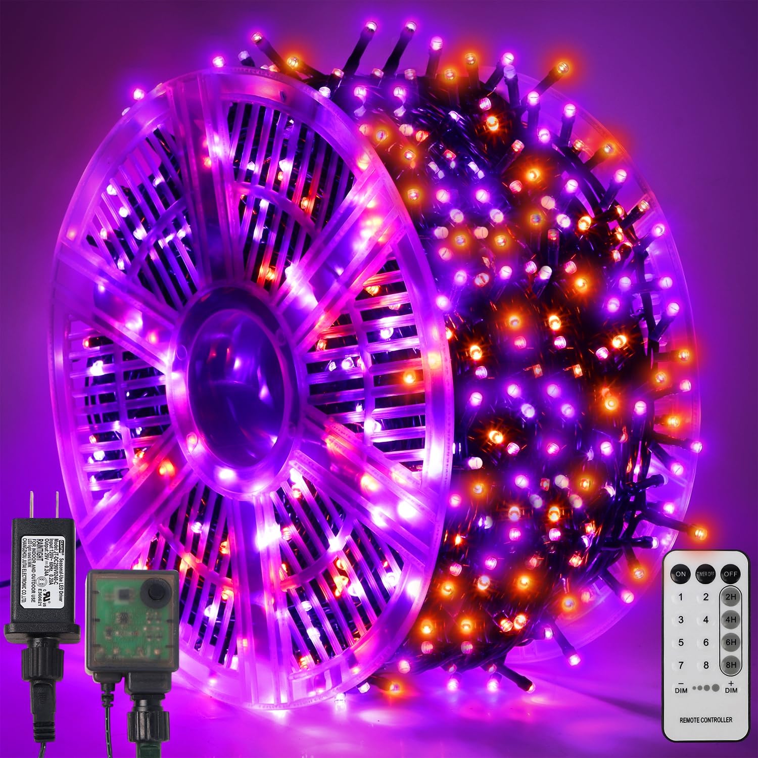 Photo 1 of WATERGLIDE 1000 LED Halloween String Lights, 328 FT Green Wire LED Decorative Fairy Lights with Remote & 8 Modes, Waterproof for Outdoor Xmas Holiday Party Garden Wedding Home Decor, Orange & Purple