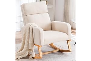 YUUIJOAA Rocking Chair Nursery - Glider Modern Accent Chairs Upholstered Linen Nursing Rocker Padded Armchair for Indoor Living Room Bedroom Beige