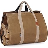 INNO STAGE Firewood Log Carrier Tote Bag with Super Strong Double Straps for Reinforce, 16oz Waxed Canvas Heavy Duty & Long Lasting for Wood Hay Hauling for Fireplace or Outdoor Camping-Khaki Color
