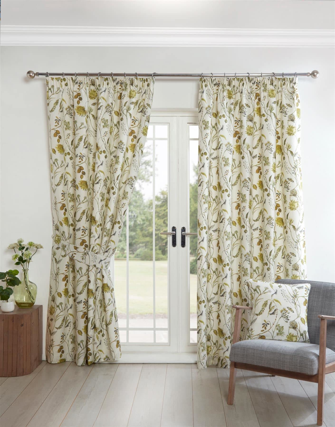 Sundour Grove Floral Pencil Pleat Curtains Fennel 90x90