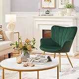 Yaheetech Modern Velvet Tub Chair Green with Curved Back and Gold Legs view 4