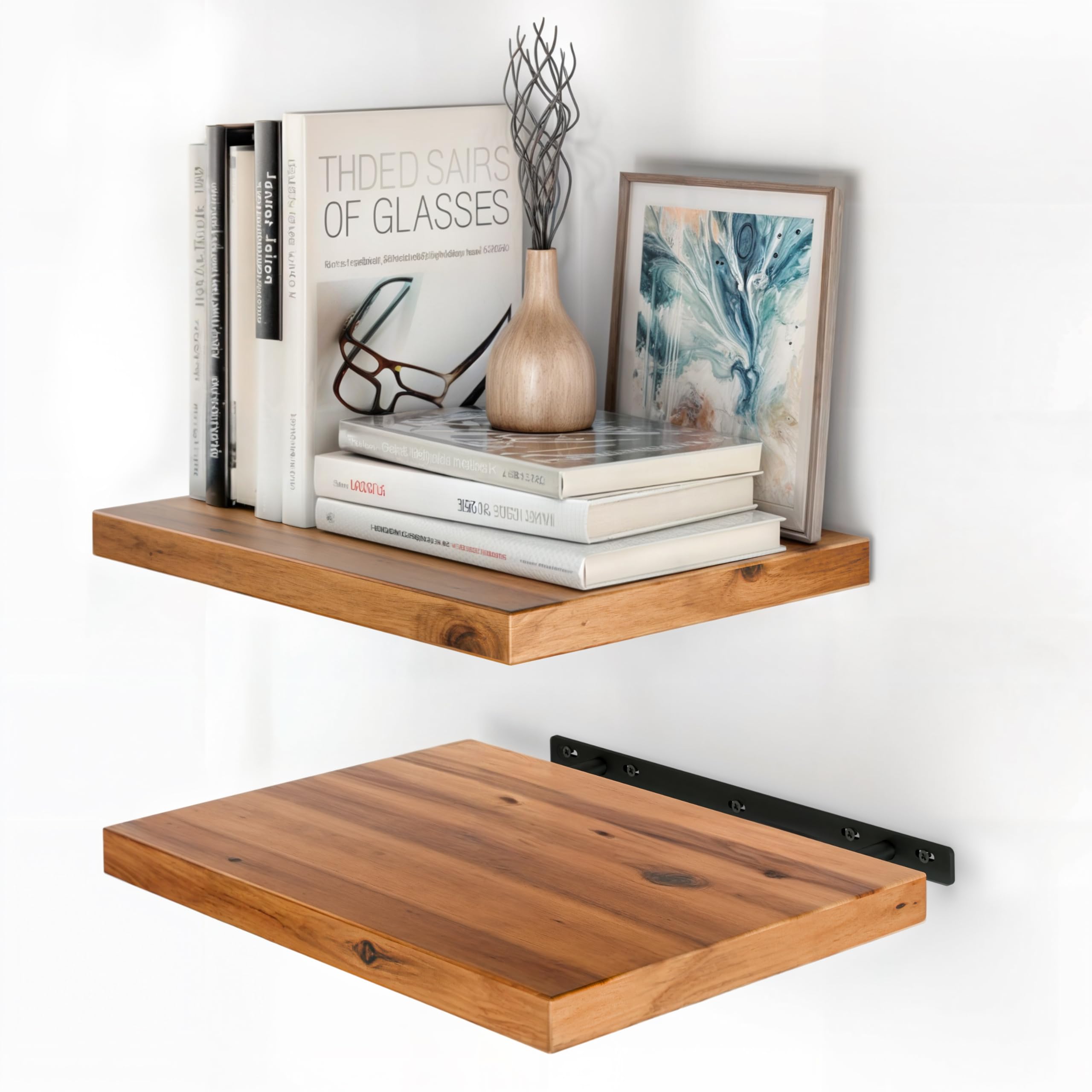 BATODA 16” x 12” Acacia Deep Floating Shelves, Wooden Floating Shelves