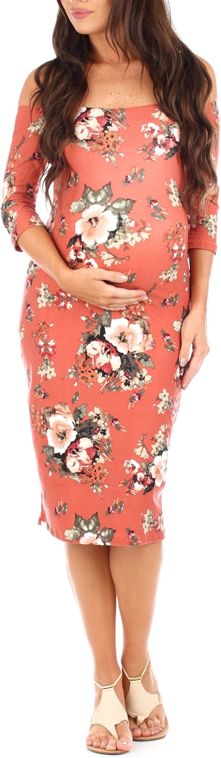 Women's Maternity Open Shoulder Dress in Floral Print - Made in USA at  Women’s Clothing store