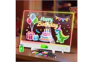 Rechargeable LED Drawing Board with 12 Markers,13.7"x10"(34.8x25.4cm) LED Note Board Acrylic Dry Erase Board with 7 Colours &