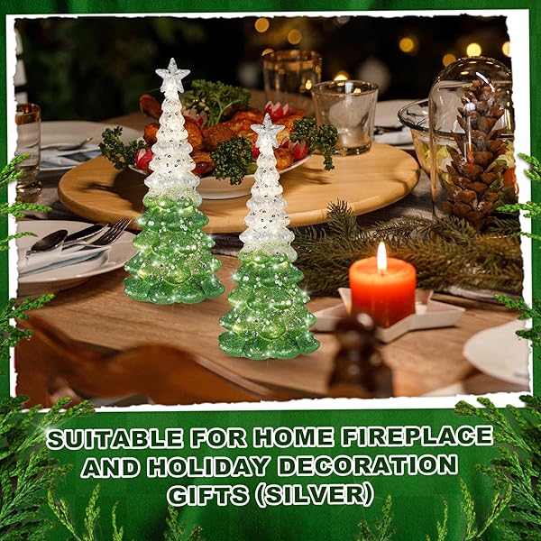 2 PCS MERCURY GLASS CHRISTMAS TREE FOR TABLETOP LIGHT UP CHRISTMAS DECOR 11.6″ ILLUMINATED GLASS XMAS TREE BATTERY OPERATED XMAS TABLE CENTERPIECE FOR HOME FIREPLACE FESTIVE DECOR GIFT(SILVER)