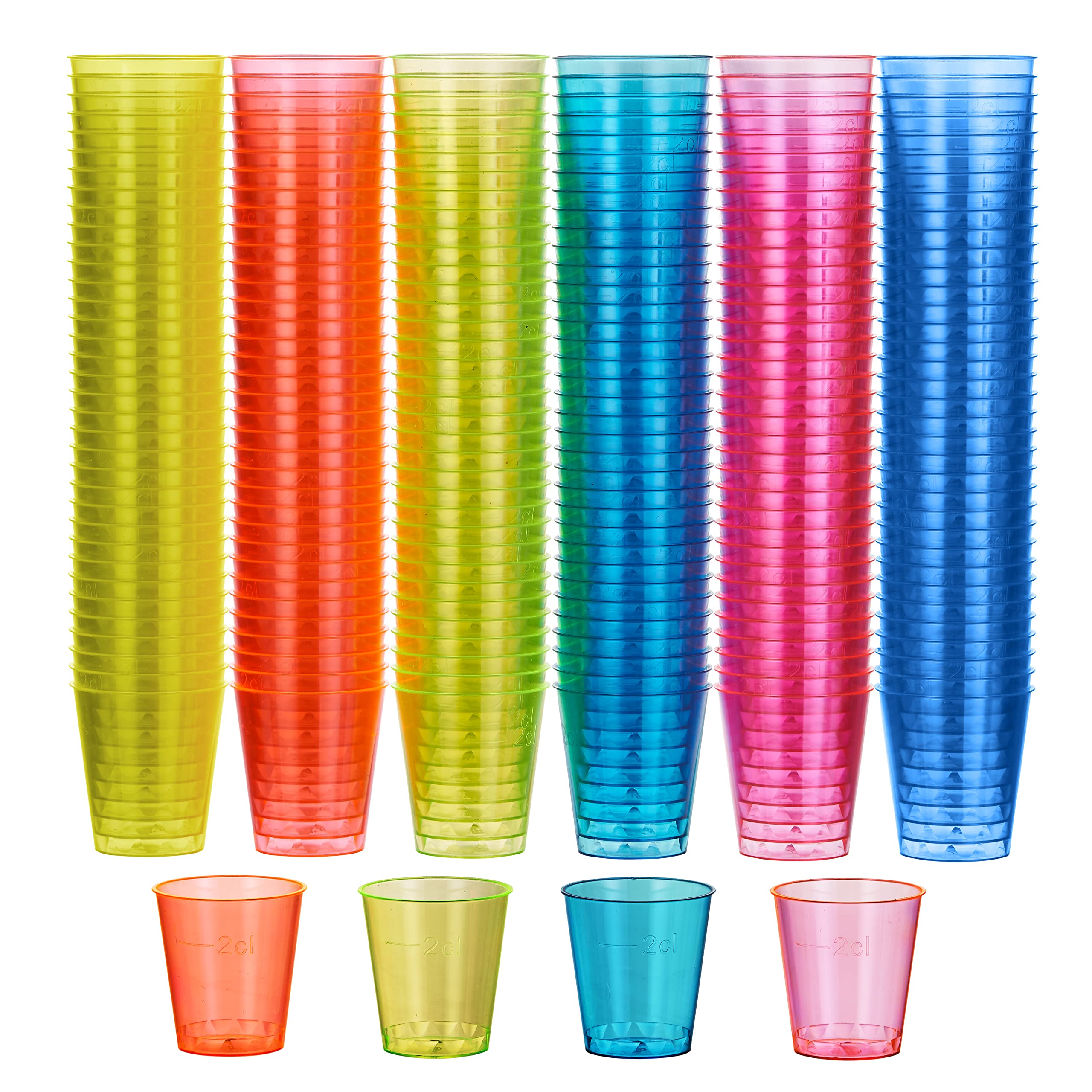 MATANA 300 Plastic Shot Glasses, Neon (30ml / 1oz) - Reusable - UV-Reactive - Jelly Shots, Sample Tasting Cups, Plastic Shot Cups for Parties, Birthdays, Weddings, Stag, Hen Parties