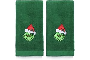 Maracco Christmas Hand Towels 100% Cotton Embroidered Grin-ch, Bathroom Kitchen Dish Towels Christmas Decor Gift Xmas 14x29 Inch Set of 2