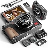 True 5K Digital Cameras for Photography 64MP - Autofocus 18X Zoom, with 3'' 180° Flip Screen, 64GB TF Card & 2 Batteries, Compact Travel Vlogging Camera for YouTube Beginners (Black)