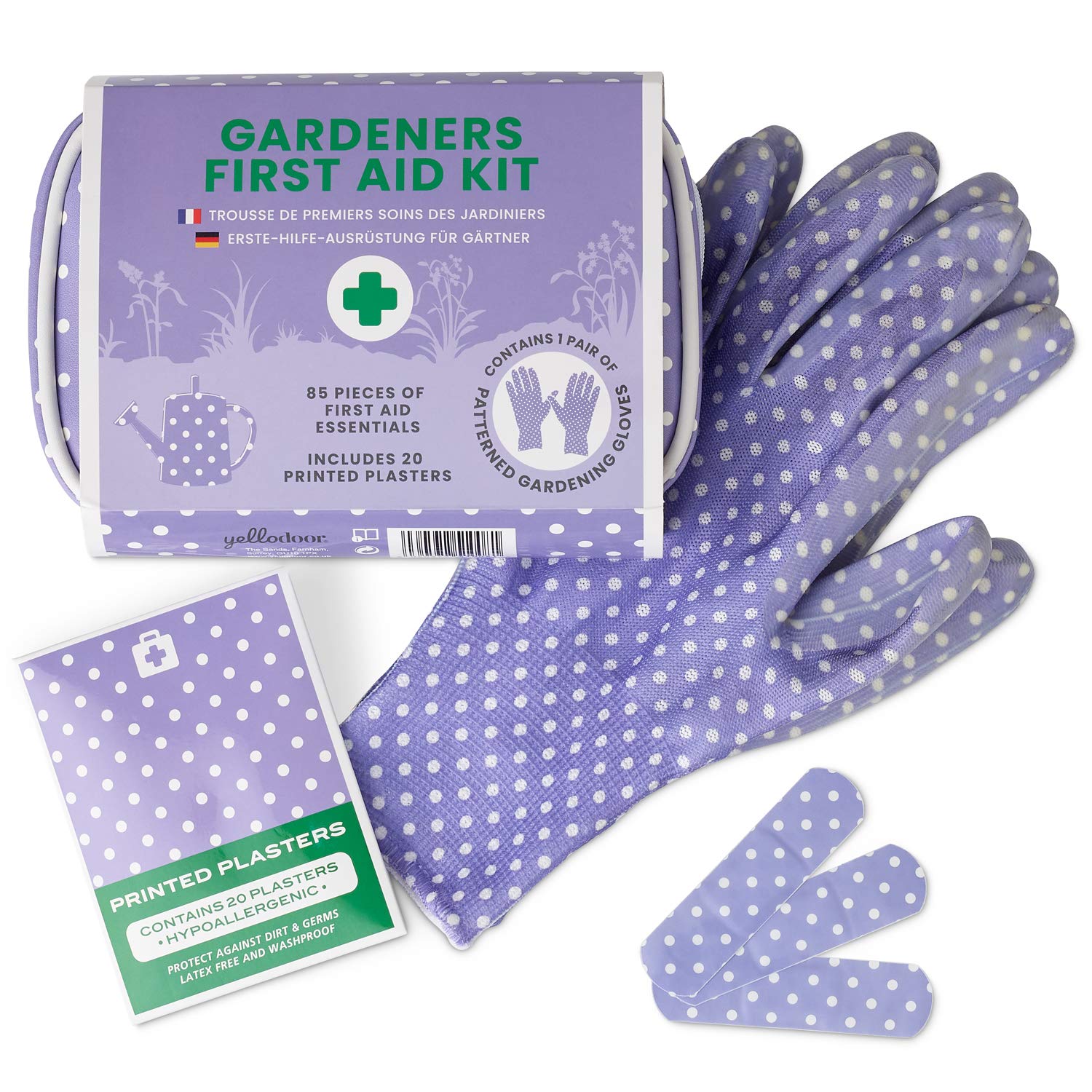 85 Pcs Mini First Aid Kit with Scissors, Waterproof Plasters, Antiseptic Wipes, Bandage. First Aid Bag for Travel and Garden. Includes Ladies Gardening Gloves. Ideal Mum Gifts. Vegan (Purple)
