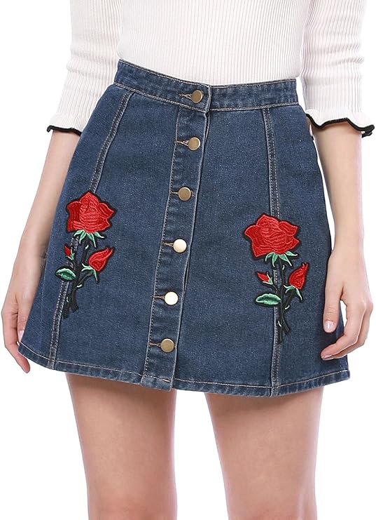 denim skirt with flowers
