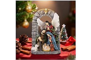 Magicsculp Christmas Nativity Set Collectible Figurines - Holy Family with Guardian Angel Tabletop Scenes, Baby Jesus with Sheep for Xmas Indoor Home Table Fireplace Holiday Decorations