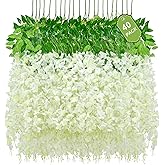 Waipfaru 40 Pack White Wisteria Hanging Flowers, Fake Flowers for Decoration, Artificial Hanging Flowers, Vines for Bedroom, Flower Garland for Home, Party, Wall, Wedding Decoration(3.6 Ft/Pcs)