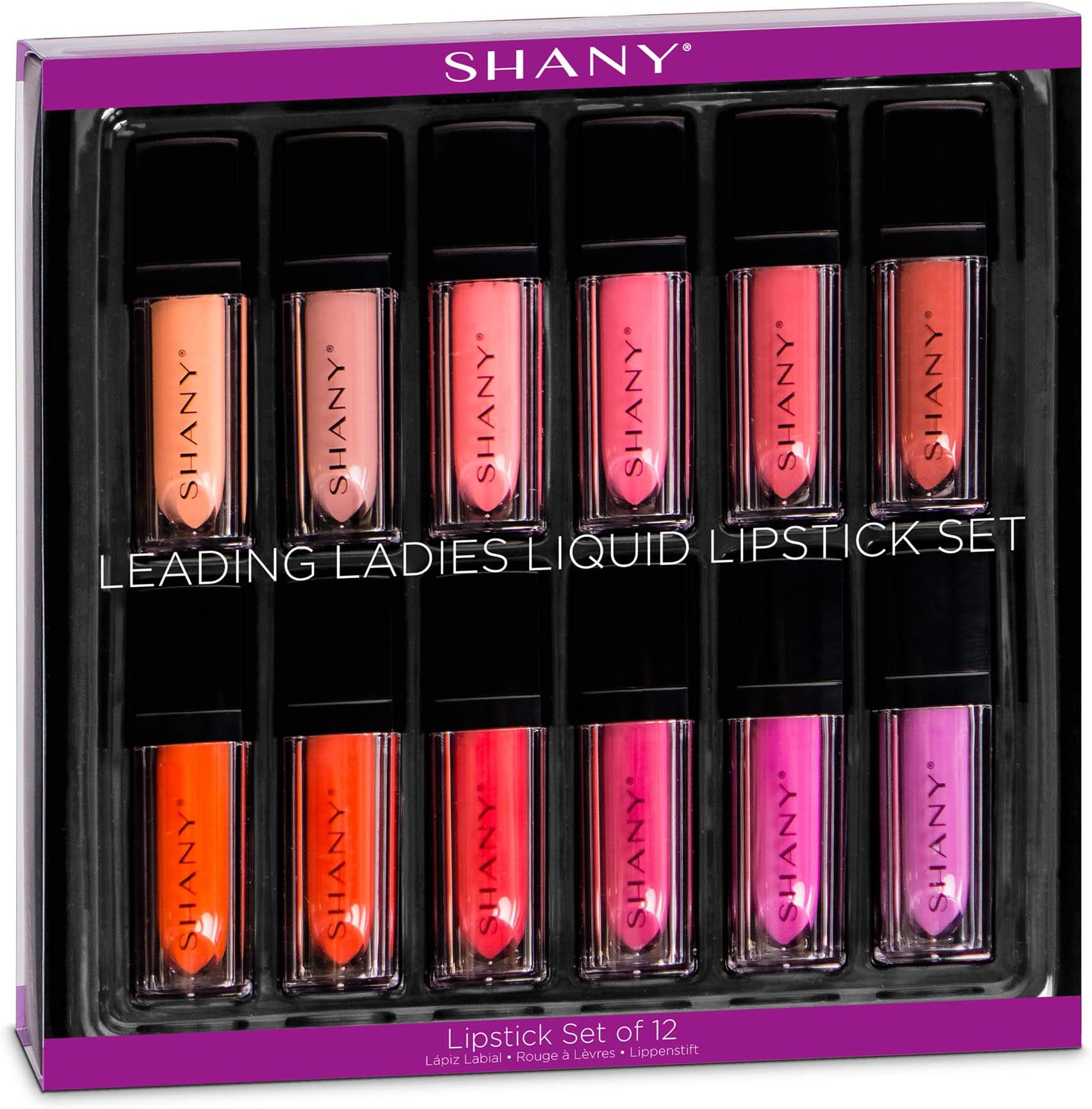 SHANY Leading Ladies Liquid Lipstick Set - Water-Resistant, Long-Lasting Liquid Lipstick with Matte Finish - 12 Varying Colors