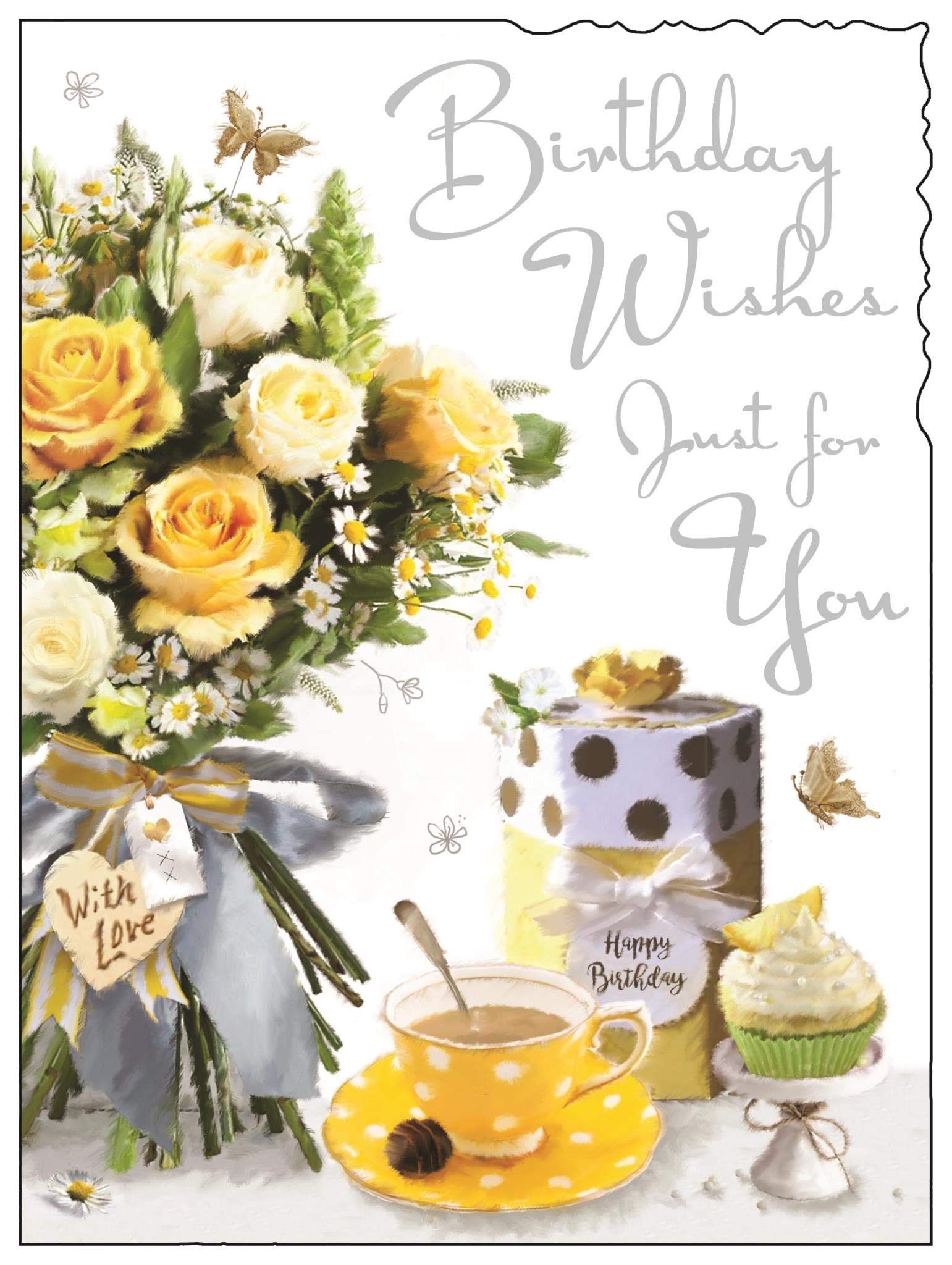 Birthday/Greeting Card (JJ2105) Birthday Wishes - Tea Party - Silver Embossed