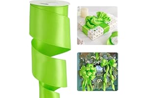 HUIHUANG Lime Green Wired Ribbon 2.5 inch Green Satin Wire Ribbon for Wreaths, Bows Making, Flower Bouquet, Garland, Home Decor, Crafts, Halloween Decor, Christmas Tree Bows-10 Yards