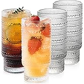 POLIDREAM 4 Pack Vintage Glassware Drinking Glasses Set, 16 oz Hobnail Glassware, Embossed Clear Water Tumbler, Cocktail Glass Cups for Kitchen and Bar, Perfect for Juice, Iced Coffee, Whiskey, Beer