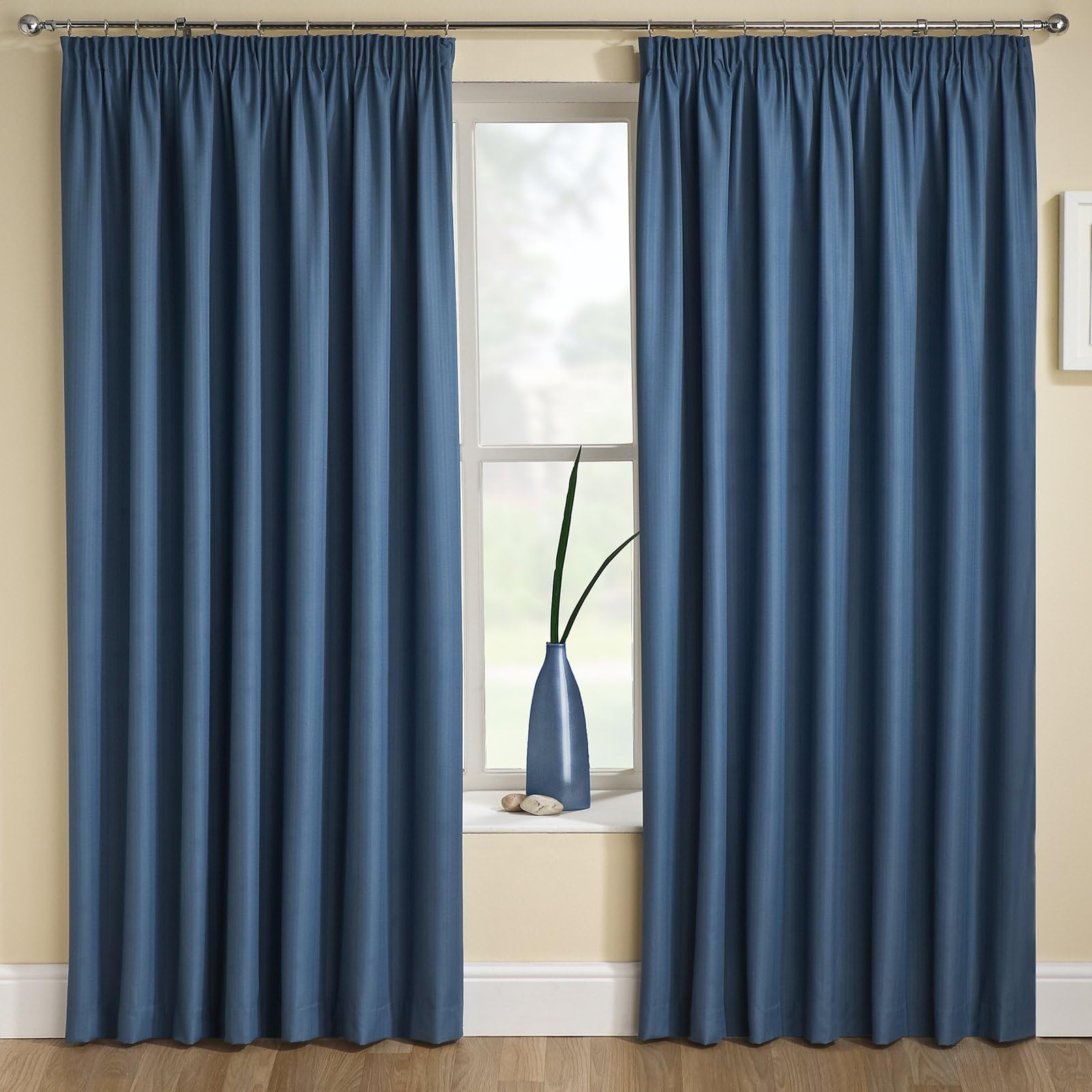 TRANQUILITY PLAIN STRIPE WEDGEWOOD BLUE 66" X 72" THERMAL BACKED CURTAINS (168CM WIDE X 183CM DROP) APPROX READY MADE CURTAINS NEXT SEMI BLACKOUT CURTAINS / BLOCKOUT CURTAINS HEADER TAPE / TAPE TOP