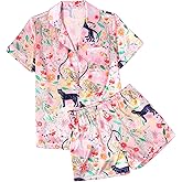 Ekouaer Silk Satin Pajamas 2 Piece Pajamas for Women Set Button Down PJ Short Sleeve and Shorts Pjs Lounge Sets