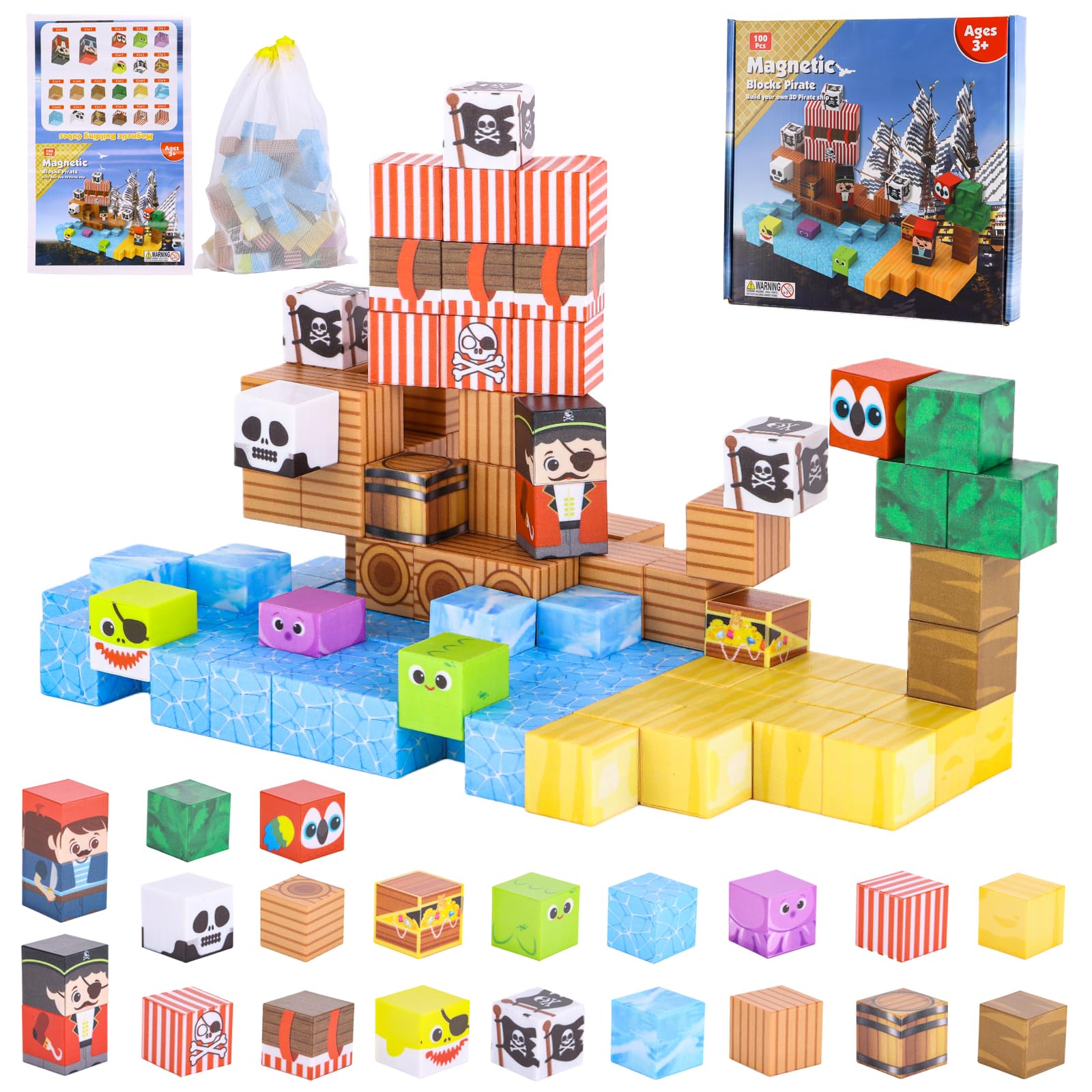 MEESHEEP Magnetic Blocks - Build Your Own Pirate Ship Adventure! | STEM Montessori Toys for Girls & Boys Age 3-10 | Inspiring Creativity, Imagination and Confidence | Stowable — image 1