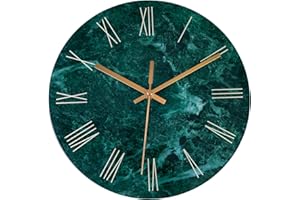Lumuasky Tempered Glass Modern Wall Clock, Marble Design 12 Inch Silent Non-Ticking Quartz Battery Operated Decorative Round 