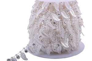 KAOYOO 10 Yards Rhinestone Beaded Chain Trim with Ivory Feather for Wedding Decoration,DIY,Craft, Sewing on Clothing