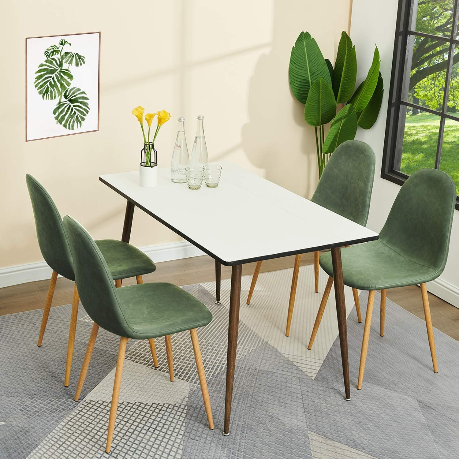 GreenForest Dining Chairs Set of 2, PU Leather Upholstered Accent Chairs, Mid Century Modern Side Chairs for Indoor Kitchen Living Room, with Metal Legs, Cactus - Chairs