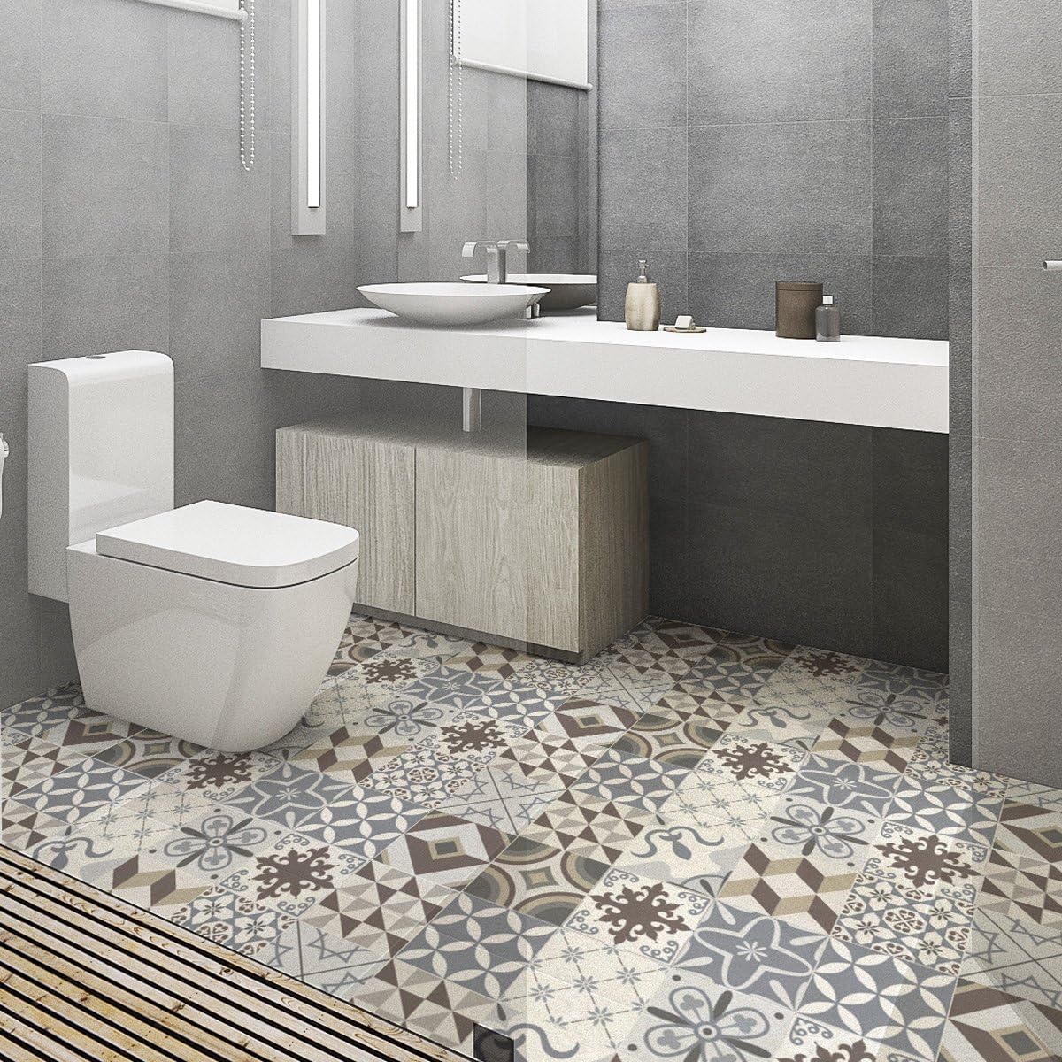 Azulejos Self-Adhesive Mosaic Cement Tile Stickers for Bathroom and Kitchen 60 x 90 cm Grey and Brown - 1 Piece - Image 3