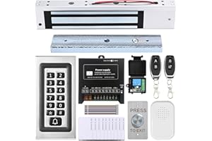 NCLTHS Access Control System Kit with Remote – 600lbs Holding Force Fail-Safe Electromagnetic Lock, Metal Keypad, 12V Power Supply, Exit Button & Doorbell, Supports RFID, Password & Remote Access