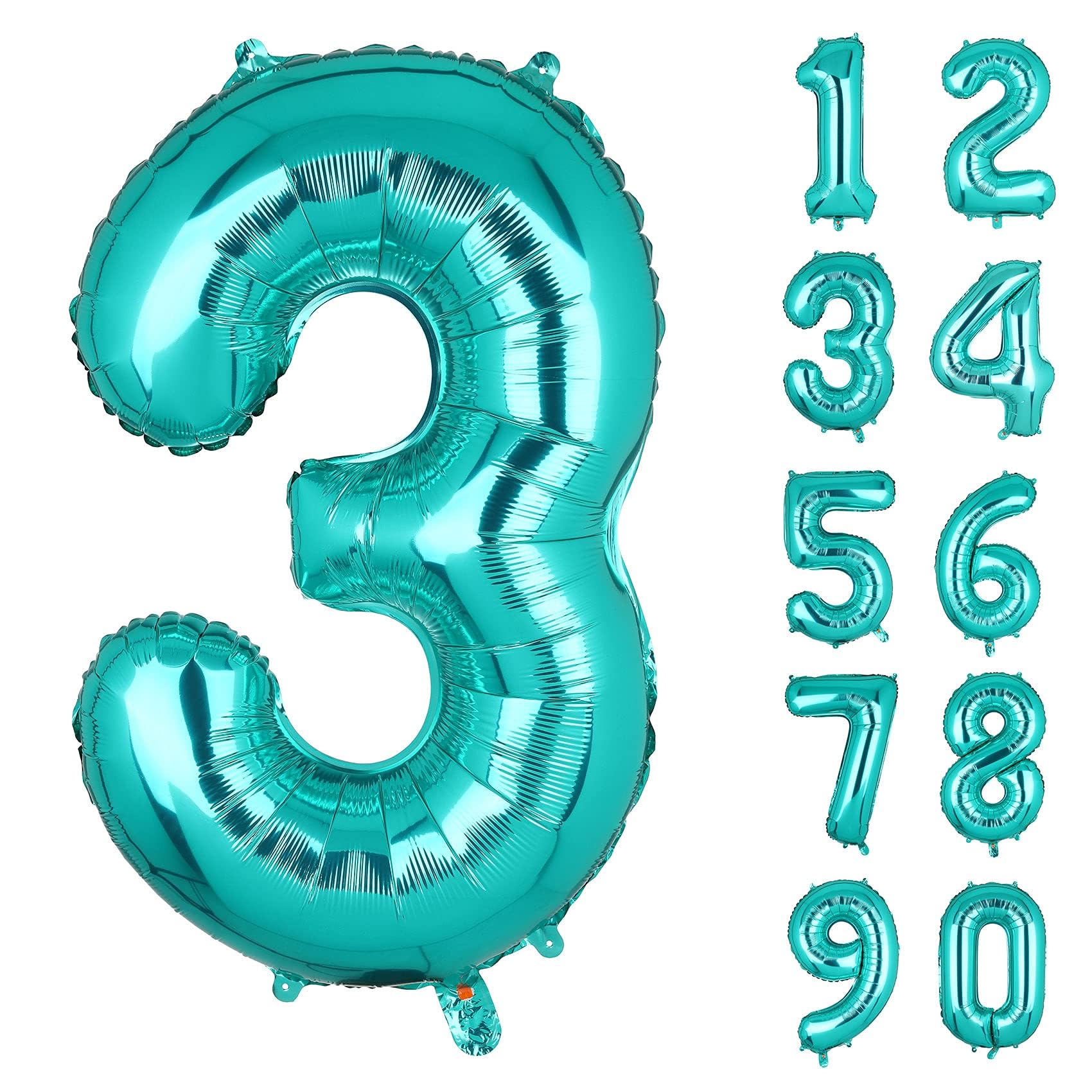 40 Inch Large Teal Number 3 Mylar Balloons Giant Turquoise Helium Foil Balloon for Birthday Party Supplies Decoration