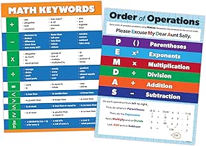 Amazon Com 2 Poster Pack Math Keywords Poster Order Of Operations Pemdas Poster Middle School Math Posters Math Posters For Middle School Laminated 17 X 22 Home Kitchen