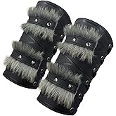 HiiFeuer Nordic Viking Barbarian Arm Guards, Medieval Artificial Fur Gauntlets, Vintage Faux Leather Bracers for LARP