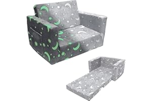Truwelby Kids Sofa, Glow in The Dark Toddler Chairs Children's 2 in 1 Convertible Sofa to Lounger - Extra Soft Flip Open Chair & Sleeper, Kids Couch for Kids Girls Boys