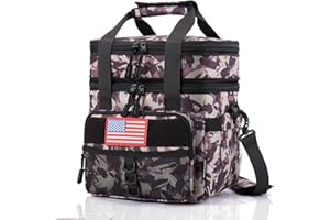 JOYHILL Tactical Lunch Box for Men, Double Deck Expandable Insulated Lunch Bag, Large Durable Thermal and Cooler Bag for Adult, Modern Leakproof Bag for Work, Camping, Picnic,Mulberry Camo