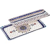 Bico Boho Totem Ceramic 14 inch Rectangular Serving Platter, Set of 2, for Serving Salad, Pasta, Cheese, Ham, Appetizer, Microwave & Dishwasher Safe