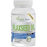 Vitalité Now! Organic Flaxseed Oil Softgels - 1000mg Premium, Virgin Cold Pressed from Flax Seeds - Hair Skin & Nails Support - Omega 3-6-9 Supplement - 100 Count - More Than 3 Month Supply!