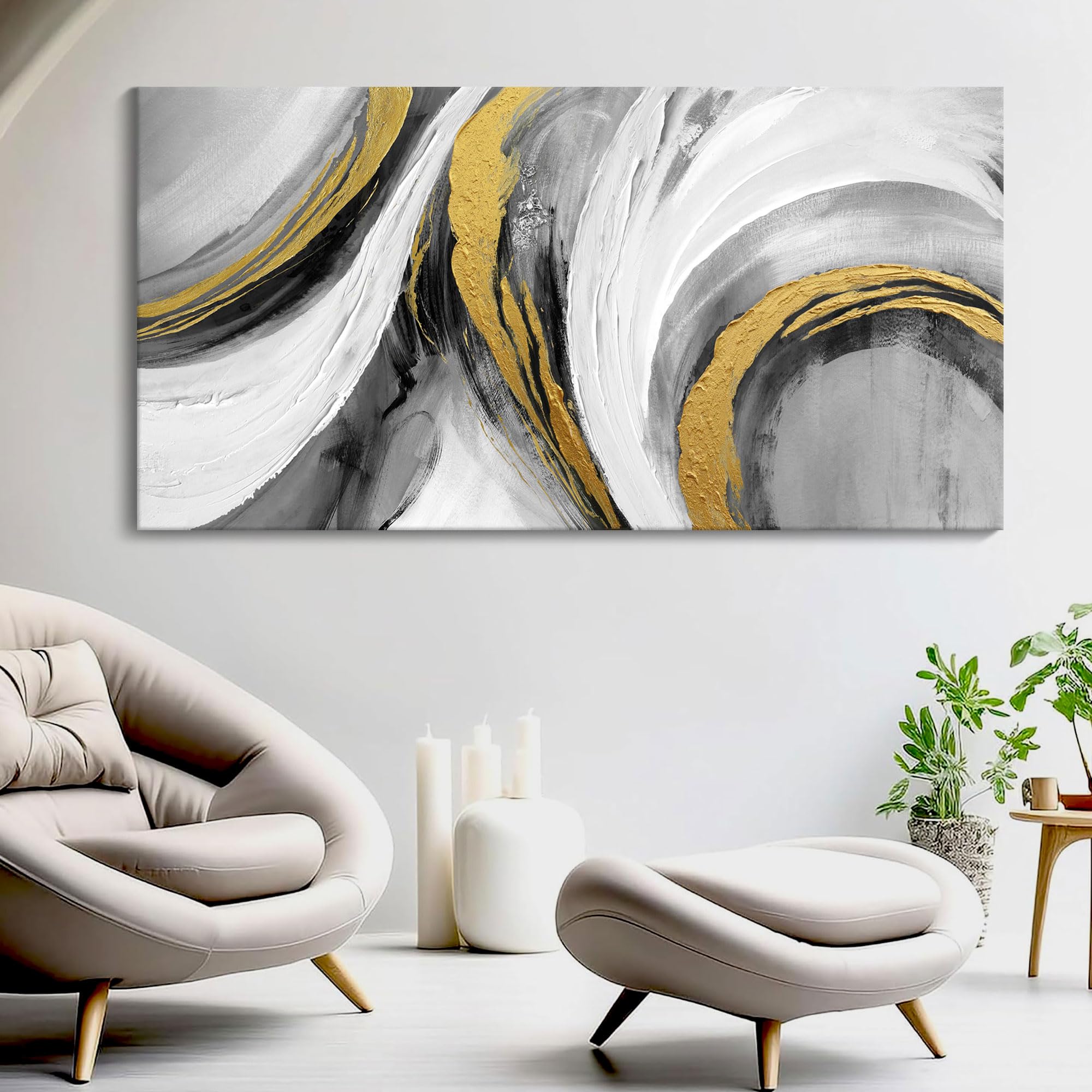 Photo 1 of *MINOR DAMAGE*
CHATYOUNG Large Abstract Wall Art - Modern Black White Gold Tones Hand Drawn Textures Ink Graffiti Canvas Painting Artwork for Home Bedroom Living Room Office Hallway Bed Above Decor 29"X58"