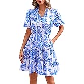 BTFBM Women Summer Floral Short Dresses V Neck Short Sleeve Tiered Ruffle Boho Swing Dress A-Line Mini Dresses