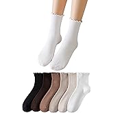 DONBIQI Ruffle Turn-Cuff Socks Women, Casual Cute Girl Ruffle Crew Socks Breathable Cool Frilly Socks