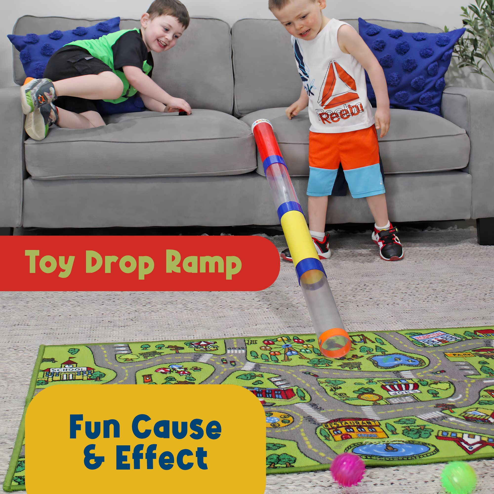 Toy Tunnel Ball Drop Race Track Set (7-Piece Set); Toy Car/Ball Ramp Play Set STEM Toy