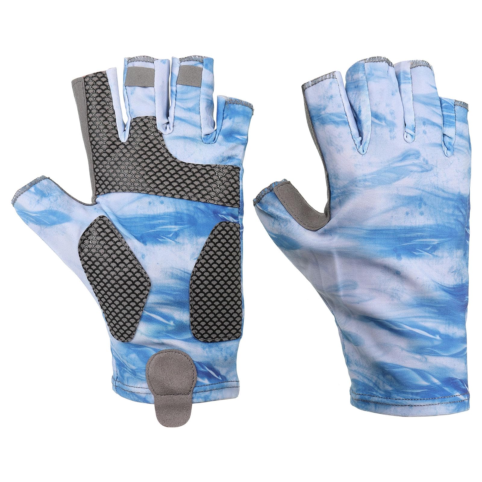 PATIKIL Fishing Gloves, 1 Pair Breathable Fingerless Sun Protection Gloves for Men Women Kayaking Rowing Cycling Hiking, Light Blue (M Size)
