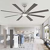 ZMISHIBO 72 inch Brushed Nickel Modern Ceiling Fans with Lights and Remote, Indoor/Outdoor Ceiling Fan for Living Room Patio, 6 Speed Reversible Quiet DC Motor, 3 CCT, Dual Finish Blades