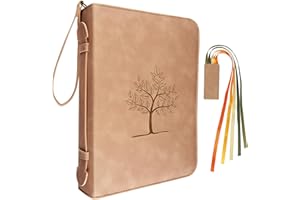 BLIEVE- Bible Cover Case for Women and Men with Storage Pockets, Handle and Bible Ribbon Bookmark, PU Leather Bible Covers Resistant and Stylish Bible Accessories (Natural Tree, 10.5 x 7.6)
