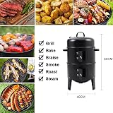 Warmiehomy BBQ Charcoal Grill Smoker 2 Tier with Temperature Gauge 80x40cm view 3