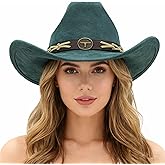 Wotfim Western Cowboy Hat for Women Men with Band Wide Brim Suede Cowboy Cowgirl Hat Western Style Hat