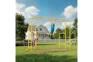 FZTEGJMY Outdoor Monkey Bars for Kids, Steel Monkey Bar for Backyard, with Climbing and Gymnastics Bar,Free-Standing Playset for Children Age 3-12,Compact for Small Yards, Yellow